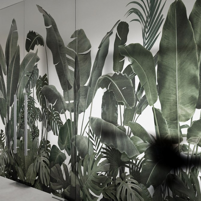 Botanical Garden - Washable self-adhesive translucent vinyl sticker of mural for office panel glass. Ecological ink. Lokoloko