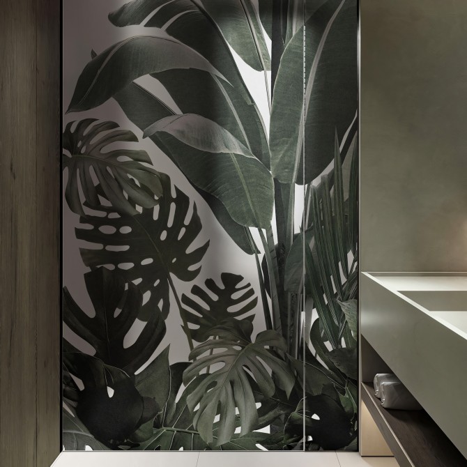 Botanical Garden- Washable translucent vinyl sticker with ecological inks, for glass partition of bathrooms. Lokoloko