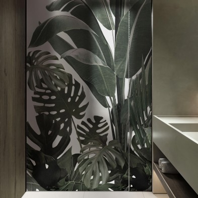 Jardín Botánico - Mural de vinilo translúcido lavable autoadhesivo para cristal de mampara de baño. Lokoloko