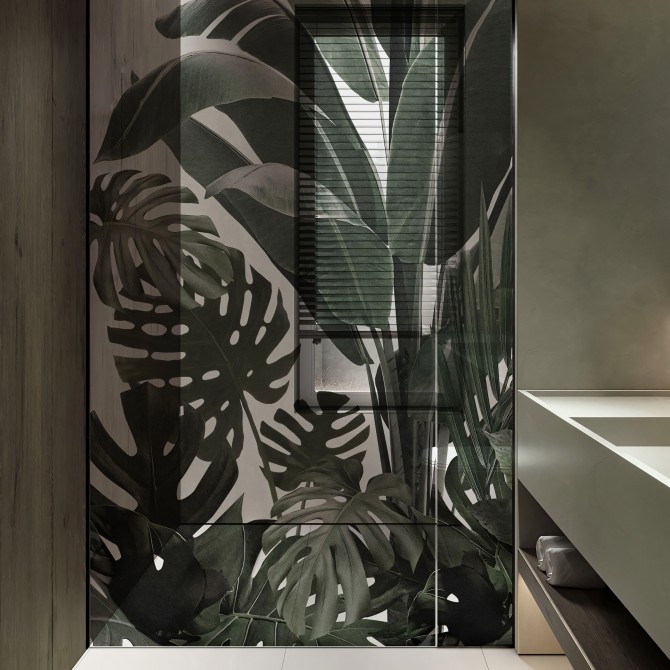 Botanical Garden- Washable transparent vinyl sticker with ecological inks, for glass partition of bathrooms. Lokoloko