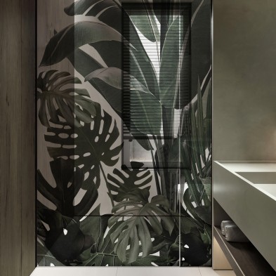 Jardín Botánico - Mural de vinilo transparente lavable autoadhesivo para cristal de mampara de baño. Lokoloko