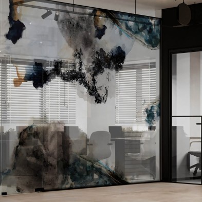 Liquid - Washable self-adhesive transparent vinyl sticker of mural for office panel glass. Ecological ink. Lokoloko