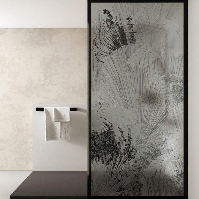 Blanca Dona - Washable translucent self-adhesive vinyl for glass panel shower. Black and white. Lokoloko