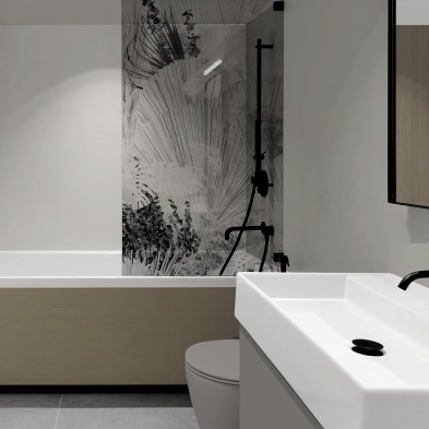 Blanca Dona - Mural Vinilo translúcido autoadhesivo lavable para mampara de bañera de cristal. Blanco y negro. Lokoloko