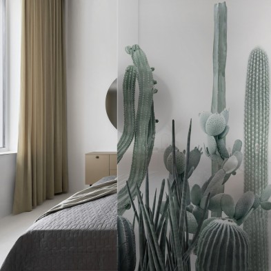 Cactarium - Mural Vinilo translucido autoadhesivo lavable para tabiques cristal dormitorio. Lokoloko