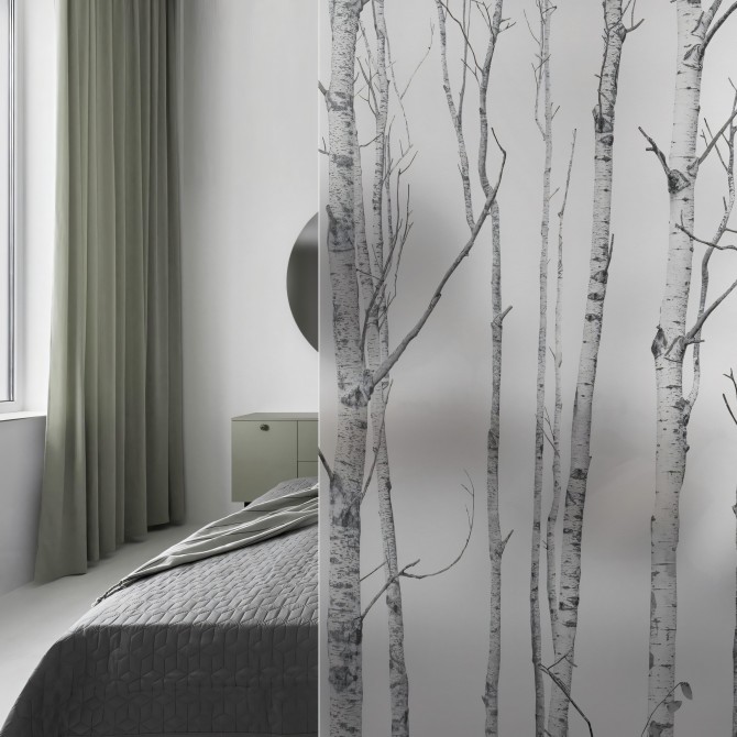 The Forest - Washable translucent vinyl sticker with ecological inks, for glass bedrooms panel. Grey. Lokoloko
