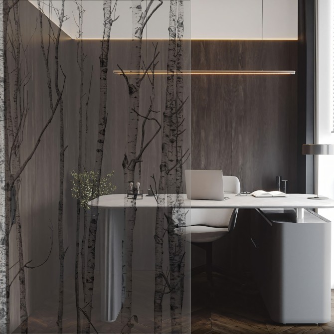 El Bosque - Mural de vinilo transparente lavable autoadhesivo para tabiques de cristal separador de oficina. Lokoloko