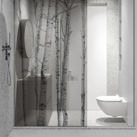 The Forest - Washable transparent vinyl sticker with ecological inks, for glass partition of bedrooms. Grey. Lokoloko