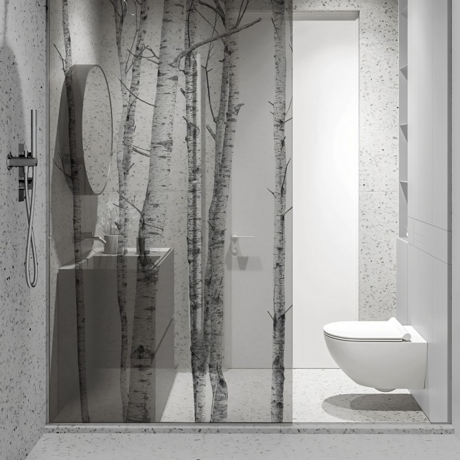 The Forest - Washable transparent vinyl sticker with ecological inks, for glass partition of bedrooms. Grey. Lokoloko