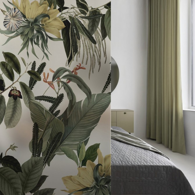 Flores de Terciopelo - Mural vinilo translúcido autoadhesivo lavable para tabiques de cristal de dormitorios. Lokoloko