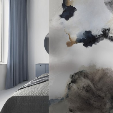 Liquid - Washable self-adhesive translucent vinyl sticker of mural for bedroom panel glass. Ecological ink. Lokoloko