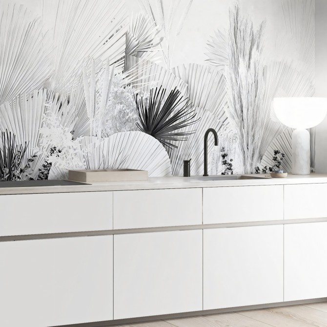 Blancadona - Washable self-adhesive Vinyl Mural for kitchens bathrooms furniture local walls leaves minimalism warm lokoloko