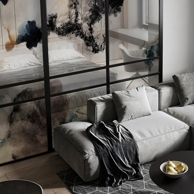 Liquid - Washable self-adhesive transparent vinyl sticker of mural for sliding glass doors. Lokoloko