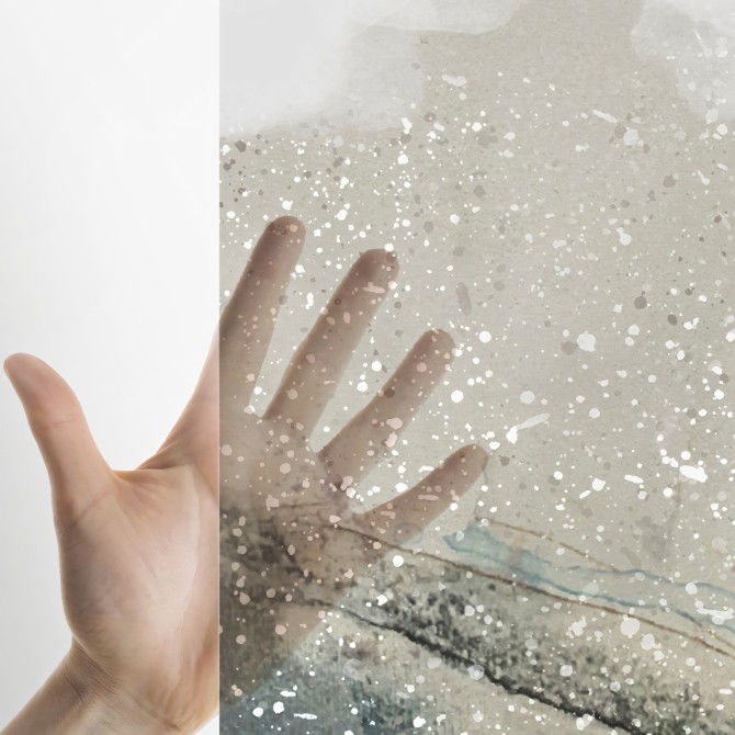 Liquid - Translucent self-adhesive vinyl sticker for glass and windows. Ecological ink. Lokoloko