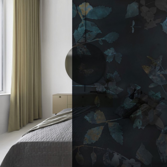 Nocturna - Mural de vinilo transparente autoadhesivo lavable para tabiques de cristal separador en dormitorios. Lokoloko