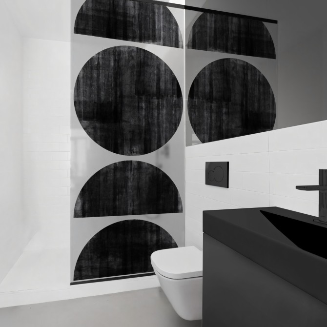 Ritmo - Mural de vinilo translúcido lavable autoadhesivo para cristal de mampara de ducha en baño. Lokoloko