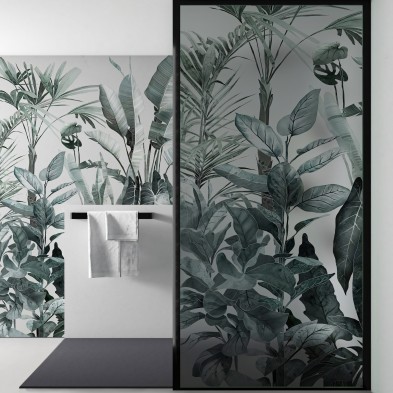 Tropicalia - Mural de vinilo translúcido lavable autoadhesivo para mampara de cristal de ducha en baños. Lokoloko