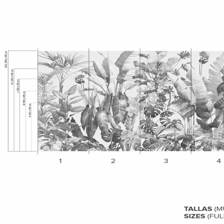 Tropicalia Blanco y Negro - Vinilo translúcido autoadhesivo lavable para cristales y ventanas. Medidas. Lokoloko
