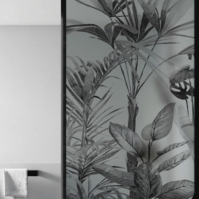 Tropicalia Black & White - Washable translucent vinyl sticker with ecological inks, for glass partition of bathrooms. Lokoloko
