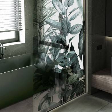 Tropicalia - Mural de vinilo transparente autoadhesivo lavable para mamparas de baño y ducha de cristal. Lokoloko