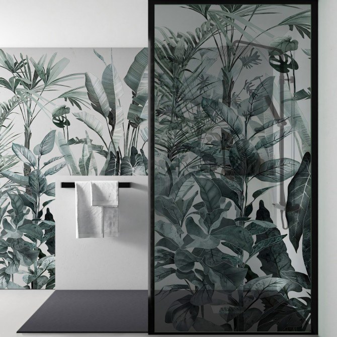 Tropicalia - Mural de vinilo transparente lavable autoadhesivo para cristal de mampara de baño. Lokoloko