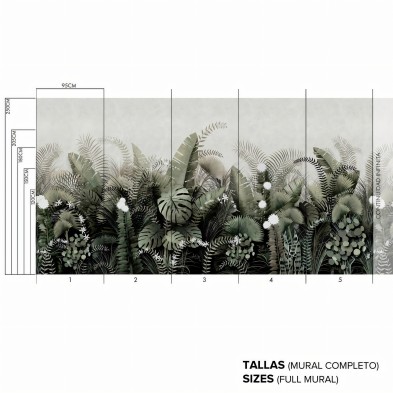 Sunset Tropical - Self-adhesive vinyl mural - Infinite continuity design - Plants, leaves, flowers - Lokoloko