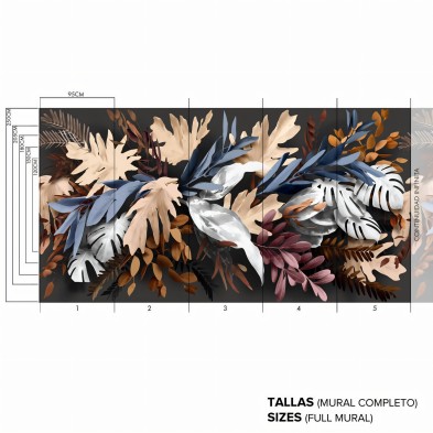 Bohemia - Self-adhesive vinyl mural - Infinite continuity of design - Leaves, Warm colors - Lokoloko