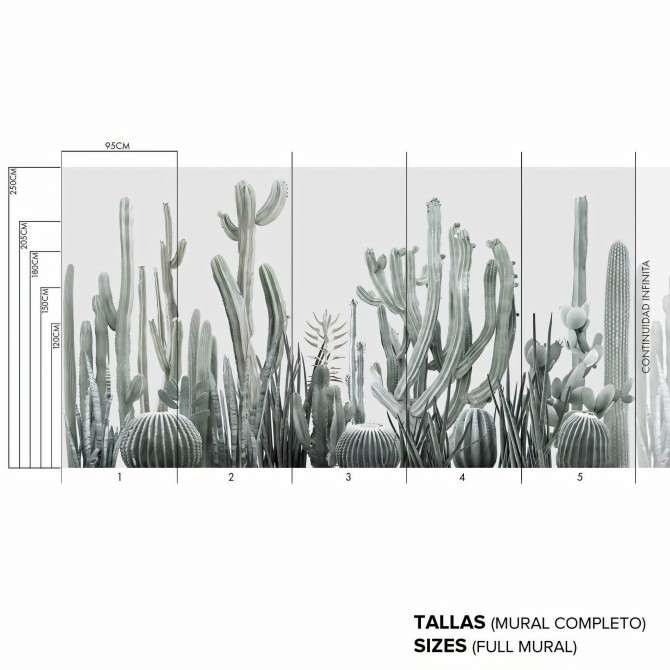 Bohemia - Self-adhesive vinyl mural - Design with Infinite continuity - Garden, green, cactus - Lokoloko