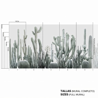 Bohemia - Self-adhesive vinyl mural - Design with Infinite continuity - Garden, green, cactus - Lokoloko