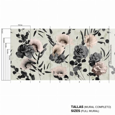 Daila - Mural de vinilo autoadhesivo paredes, muebles - Diseño con continuidad infinita - Flores, hojas - Lokoloko