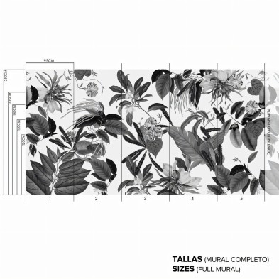 Flores de terciopelo blanco y negro - Mural completo de vinilo autoadhesivo - Continuidad infinita del diseño - Medidas