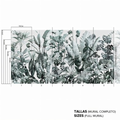 Tropicalia - Mural de vinilo autoadhesivo - Diseño con continuidad infinita - Medidas - Lokoloko