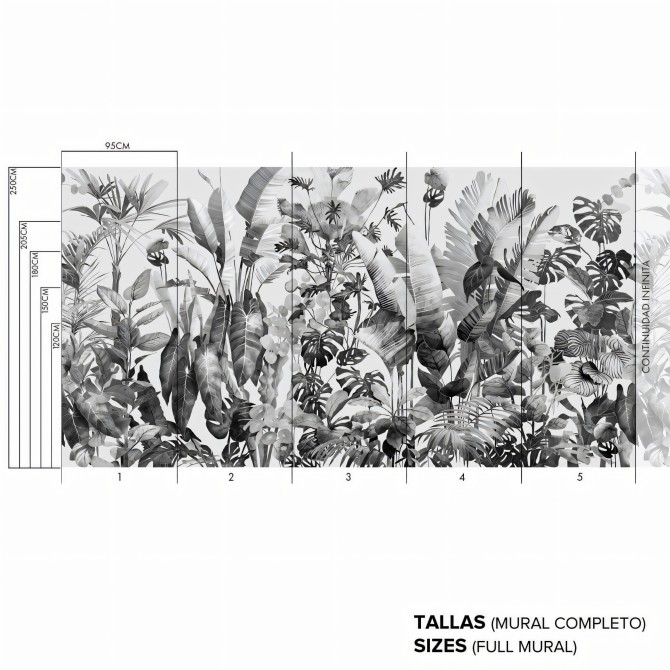 Tropicalia black and white - Self-adhesive vinyl mural - Sizes - Lokoloko