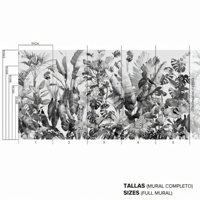 Tropicalia blanco y negro - Mural de vinilo autoadhesivo - Continuidad infinita - Medidas - Lokoloko
