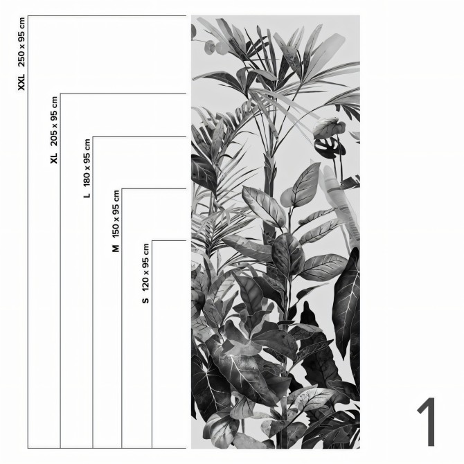 Tropicalia blanco y negro - Pieza 1 - Mural de vinilo autoadhesivo lavable para forrar paredes