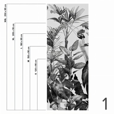 Tropicalia blanco y negro - Pieza 1 - Mural de vinilo autoadhesivo lavable para forrar paredes