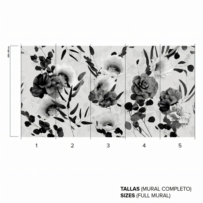 Daila Blanco y Negro - Papel pintado pared ecológico autoadhesivo para superficies lisas - Mural completo infinito - Lokoloko.