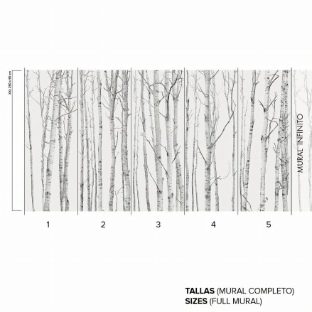 El Bosque - Papel pintado pared ecológico autoadhesivo para paredes sala estar saló recibidor - Árboles, grises - Lokoloko