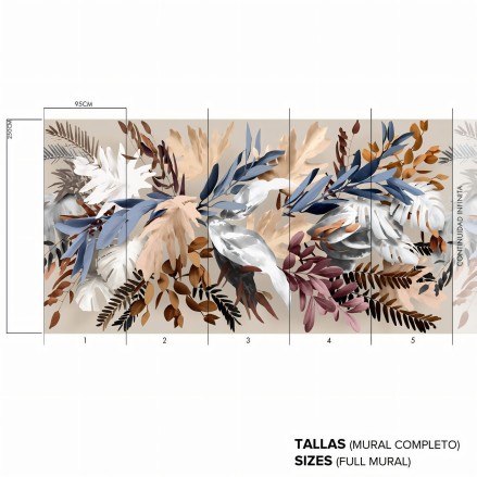 Glam - Papel pintado pared ecológico autoadhesivo para paredes salón TV pasillos - Hojas secas tierra blanca - Lokoloko.
