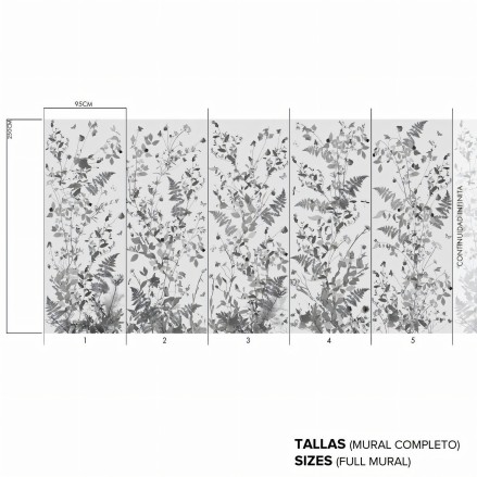 Tempus - Papel pintado pared ecológico autoadhesivo para superficies lisas cabeceros dormitorios salones - Hojas gris - Lokoloko