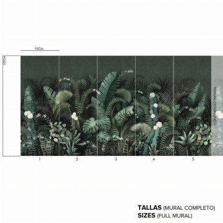 Powerful Tropical - Eco-friendly self-adhesive wallpaper mural for living-room hall - Leaves green garden plants - Lokoloko