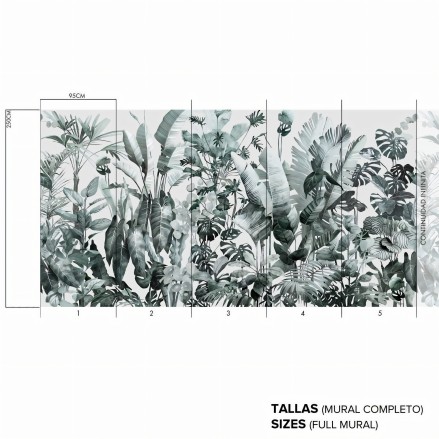 Tropicalia - Papel pintado pared ecológico autoadhesivo mural para salón recibidor hogar - plantas hojas monsteras - Lokoloko