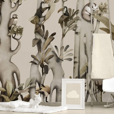 Baume - Mural Papel pintado pared ecologico autoadhesivo para dormitorios bebes. Bosque animales Lokoloko.