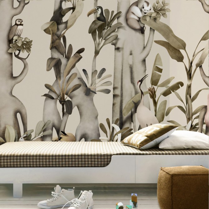 Baume - Mural Papel pintado pared ecologico autoadhesivo para dormitorios juveniles. Bosque animales Lokoloko.
