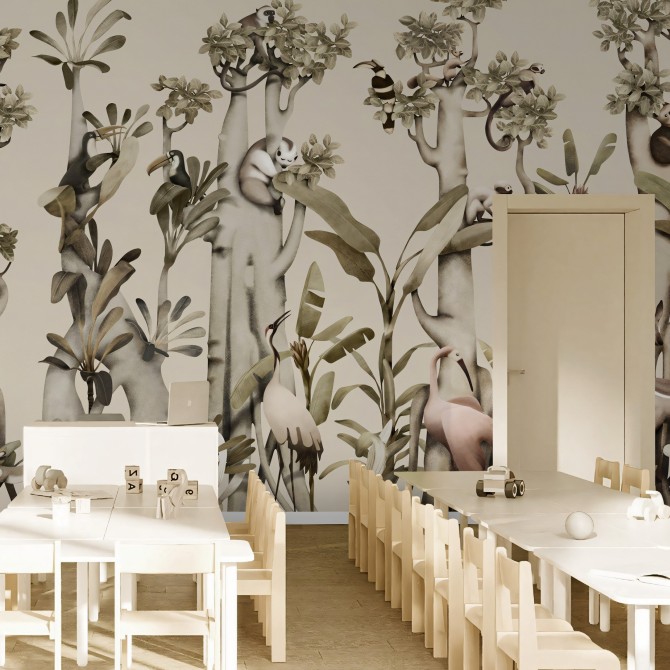 Baume - mural infantil vinilo lavable autoadhesivo para paredes y muebles en guarderias, escuelas, bosque animales, lokoloko