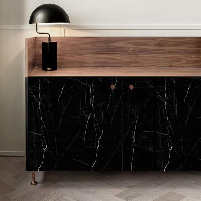 Marmol Moka. Vinilo lavable autoadhesivo para muebles salon comedor puertas aparador, negro con vetas. Lokoloko