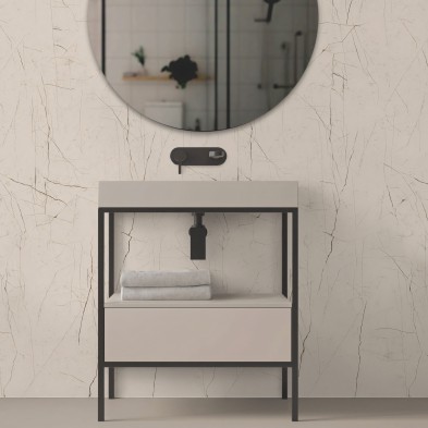 Marmol Toscana. Vinilo lavable autoadhesivo para  paredes azulejos de baños aseos, beige con vetas. Lokoloko
