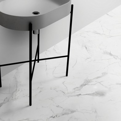 Mármol Pasarela, Vinilo lavable autoadhesivo para suelos de baños con baldosas, aseos con azulejos, en color blanco y gris