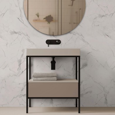 Mármol Pasarela, Vinilo lavable autoadhesivo para paredes de azulejos en baños o aseos pequeños en colores blanco y gris