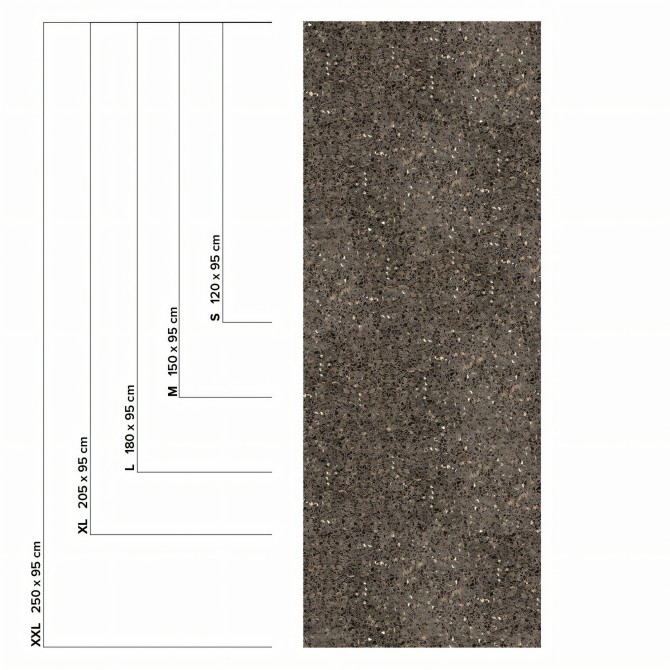 Monsul Terrazzo. Self-adhesive washable vinyl for walls, tiles, floors and furniture. Dark gray color. Measures. Lokoloko